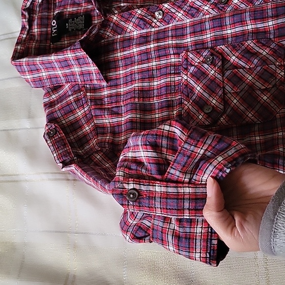 Red Plaid Shirt Dress - Picture 4 of 10